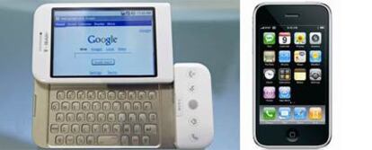 El nuevo teléfono de Google, a la izquierda; el iPhone, a la derecha.