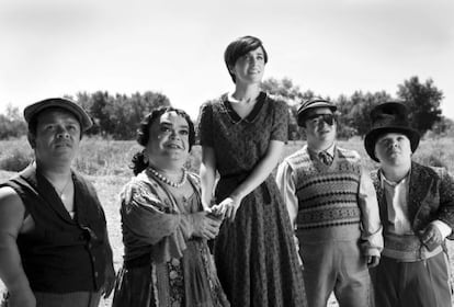 Actress Macarena García as Carmen - aka Snow White - with her bullfighting dwarves in 'Blancanieves.'