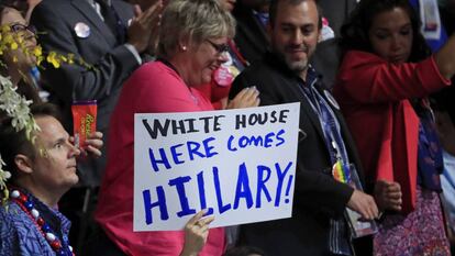 Hillary Clinton supporters at the Democratic Party convention.