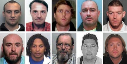 Wanted individuals, from left to right and top to bottom: Jonathon Lejman, Antony Fraser, Andrew Spooner, Darren O'Flaherty, William Paterson, Derek Ferguson, Eriberto Jiménez, Patrick Hancox, Everardus Wijtvliet y Jaimie Dempsey.