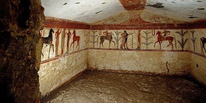 Interior de una tumba en la necrópolis de Monterozzi.