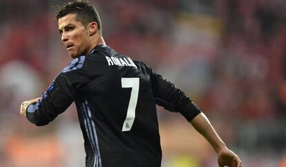Cristiano Ronaldo en la ida de los cuartos ante el Bayern, en Múnich.