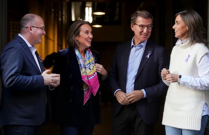 Miguel Tellado, Cuca Gamarra, Alberto Núnez Feijóo y Carmen Fúnez, el viernes en Madrid, en una imagen del PP.