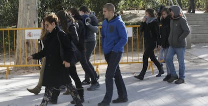 Varios de los acusados de la agresión de Alsasua, en su llegada a la Audiencia Nacional.