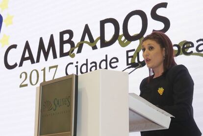 Fátima Abal, en la presentación de Cambados como ciudad europea del vino en el pabellón de Galicia de la Feria Internacional de Turismo.