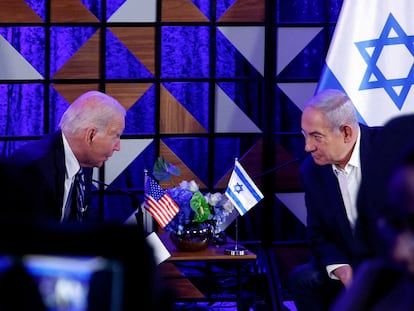 El presidente de Estados Unidos, Joe Biden, y el primer ministro israelí, Benjamín Netanyahu, en Tel Aviv el 18 de octubre.
