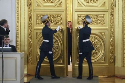 Putin chega para firmar decreto de anexação da Crimeia.