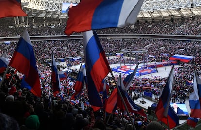 Concierto-manifestación a favor de la invasión y anexión de Crimea a Rusia, en el estadio Luzhniki de Moscú.