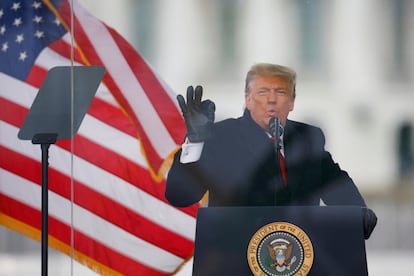 Donald Trump gestures as he speaks during a rally to contest the certification of the 2020 U.S. presidential election results by the U.S. Congress, in Washington, U.S, January 6, 2021.
