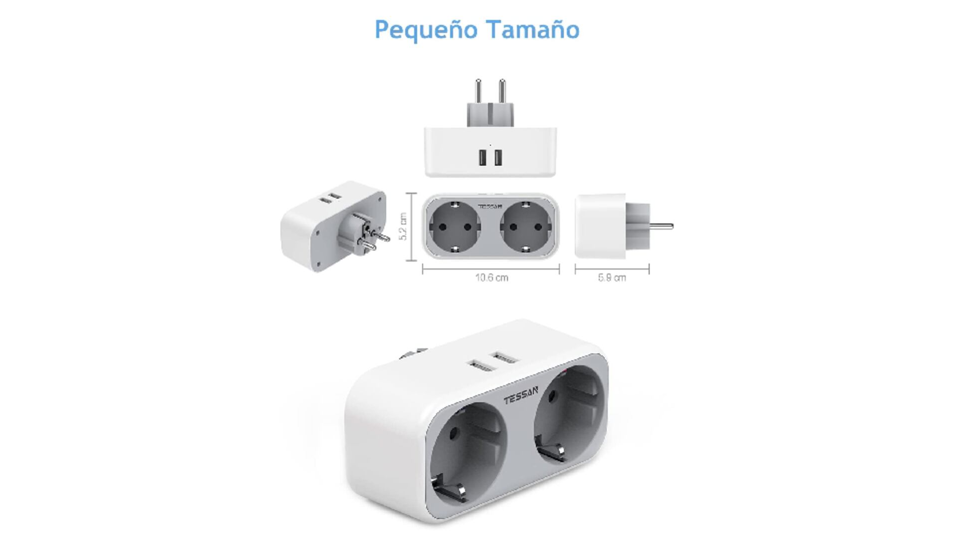 Ladron Enchufes Plano HANYEAL Ladrón Enchufes USB, 6 En 1 Enchufe Multiple USB Con 3 USB Y 1 Typc 1 Toma De CA Y 2 Enchufe EU, Ladrones Enchufes Modernos Compatible Con
