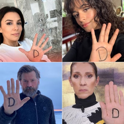 Eva Longoria, Camilla Cabello, Nicola Coster-Waldau o Celine Dion son algunas de las celebridades que han denunciado el acoso callejero dibujándose una ‘d’.