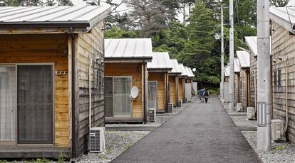 A colony of Portacabins in Koriyama, where residents of the Futaba district have taken refuge since the tsunami. They either lost their homes or were evacuated due to radiation risks.