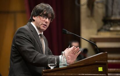 Carles Puigdemont, durant el ple d'aquest dimecres.