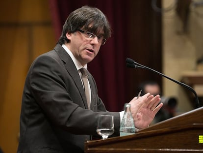 Carles Puigdemont, durant el ple d'aquest dimecres.