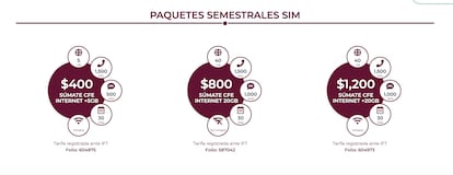 Algunos de los planes que ofrece la Comisión Federal de Electricidad en su sitio web.