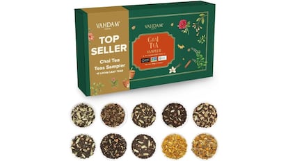 Vista de la caja de té chai con descuento en Amazon.