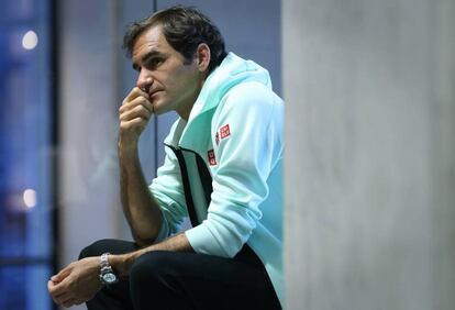 Roger Federer, durante la entrevista en la Caja Mágica de Madrid.