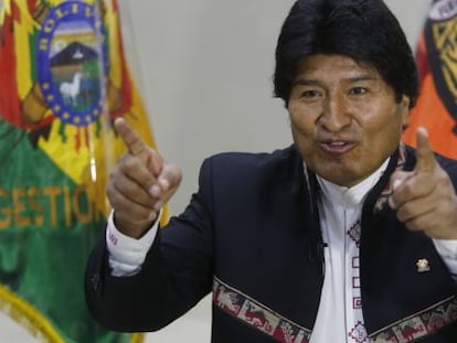 Evo Morales en una rueda de prensa por la visita del Papa. 