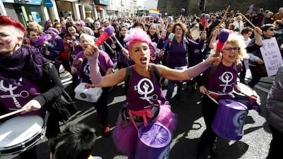 Feminists in Galicia last weekend during a warm-up event for today’s strike.