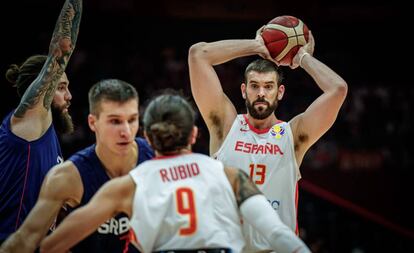 Marc Gasol, durante el partido contra Serbia.