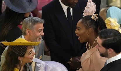 George y Amal Clooney con la tenista Serena Williams y su esposo, Alexis Ohanian, en la boda de Enrique de Inglaterra y Meghan Markle.