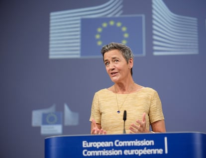 La comisaria de Competencia de la UE, Margrethe Vestager, comparece ayer para valorar las dos sentencias del Tribunal Europeo de Justicia.