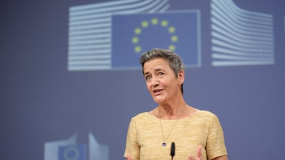 La comisaria de Competencia de la UE, Margrethe Vestager, comparece ayer para valorar las dos sentencias del Tribunal Europeo de Justicia.