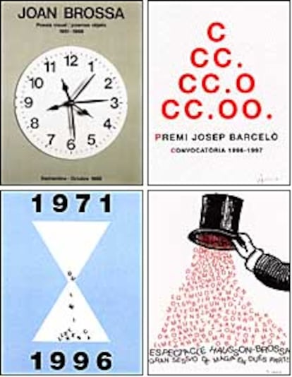 Cuatro de los carteles que figuran en la exposición de Joan Brossa.