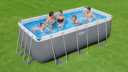 Piscina desmontable rectangular Bestway con depuradora de cartucho.