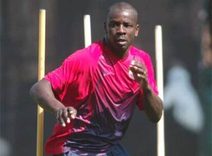 Thuram, en un entrenamiento del Barcelona