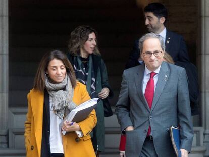 El presidente de la Generalitat, Quim Torra, junto a la consejera de Presidencia, Meritxell Budó.