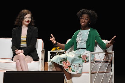 Las activistas Madison Kimrey y Marley Dias durante una charla en el Alice Tully Hall en abril de 2018