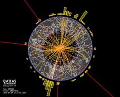 Registro de una posible firma de la part&iacute;cula de Higgs registrada en el detector Atlas del acelerador LHC.