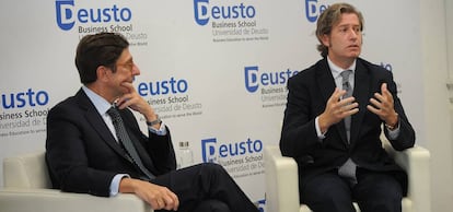 El presidente de Bankia, José Ignacio Goirigolzarri, junto al ensayista y director de la Fundación Juan March, Javier Gomá.