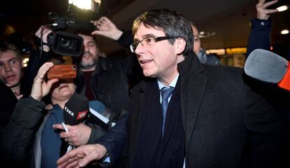 Carles Puigdemont aquest dilluns a la seva arribada a l'aeroport de Copenhaguen.