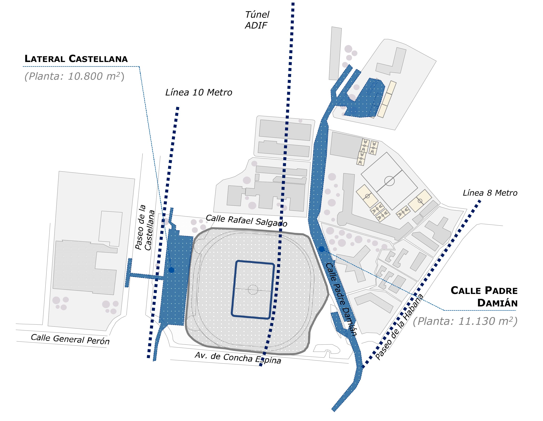 Plano del proyecto de aparcamiento del estadio Santiago Bernabéu.