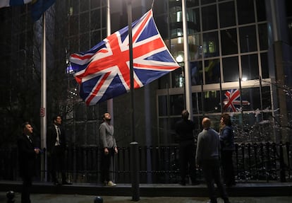 La bandera británica era arriada el 31 de enero de 2020 en la sede del Parlamento Europeo en Bruselas.