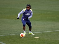 Ademola Lookman durante el entrenamiento del Atlético de este miércoles.