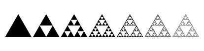 Evolución del triángulo de Sierpinski. Pasos para la construcción de la junta de Sierpinski geométrica matemática sin fin.