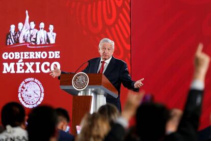 López Obrador, este miércoles, durante su conferencia de prensa diaria. 