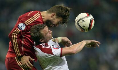 Piqué, en el partido contra Bielorrusia.