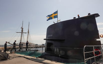 El submarino 'HMS Gotland', en el puerto naval de Karlskrona, el 25 de mayo de 2023. 