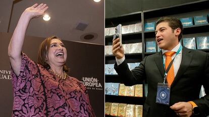 Xóchitl Gálvez y Samuel García durante sus participaciones en la FIL.