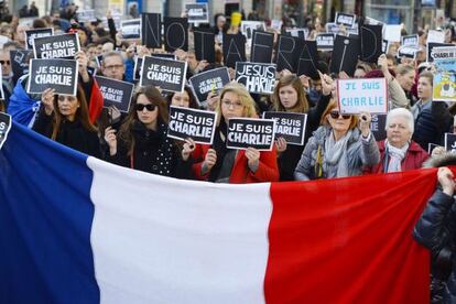 Concentración en solidaridad con 'Charlie Hebdo' el domingo en Madrid.