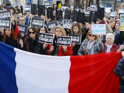 Concentración en solidaridad con 'Charlie Hebdo' el domingo en Madrid.
