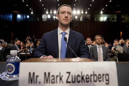 Mark Zuckerberg, el pasado abril, cuando testificó en el Congreso de EE UU por el caso de Cambridge Analytica.