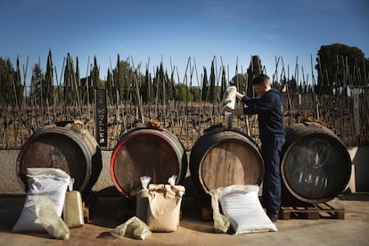 Preparación del vermut en las bodegas De Muller.