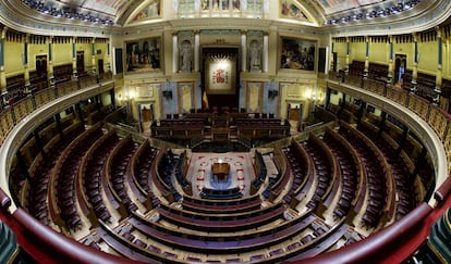 Hemiciclo vac&iacute;o en el Congreso de los Diputados.  