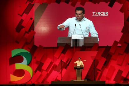 Alejandro Moreno Cárdenas, durante su tercer informe de Gobierno de Campeche, en 2018.