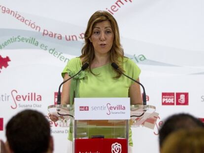 Susana D&iacute;az, en la sede del PSOE de Sevilla.